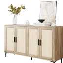 JASIWAY Buffet Cabinet with Storage, 48" Rattan Sideboard with Adjustable Shelves, Modern Coffee Bar Cabinet Console Table with Doors, Credenza for Kitchen, Living Room, Entryway, Dining Room, Wood, 48.4x15"x33.4"