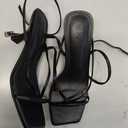 PiePieBuy Women's Lace Up Heeled Sandals Square Flip Flop High Heels Strappy Party Shoes (8, Black)