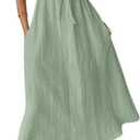 Chouyatou Women's Summer Boho V-Neck Cotton Tunic Dress Casual Loose Short Sleeve Midi Long Beach Dress (Green, XL)