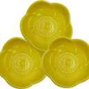 Needzo Tiny Ceramic Yellow Flower Condiment Serving Bowls, Soy Sauce Dipping Dishes and Charcuterie Cups, Kitchen and Party Dish Accessories and Essentials, Set of 3, 3 Inches Diameter