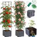 Tomato Planter Box with Trellis - Self-Watering Rolling Raised Garden Bed with Tomato Cages for Climbing Plants - Tomato Pots with Cage Plant Support for Flower Vegetable Vine Indoor Outdoor