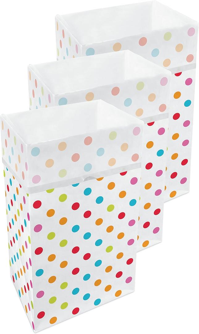 30 Gallon Disposable Pop-Up Trash Cans (3-Pack) with Fitted Bags  Foldable Garbage & Recycling Bins for Parties, Events & Kitchen (Polka Dot, 30" H x 14" W x 17" D)