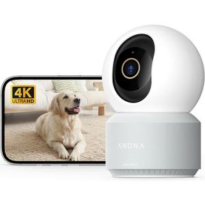 Anona Pano 4K UHD Indoor Camera, Pet/Dog/Baby Security Camera with Phone App, 360 Pan-Tilt, 2.4G/5G Dual-Band Wi-Fi 6, Auto-Tracking, Person/Pet/Baby Crying Detection, Privacy Mode, Two-Way Audio