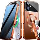 [Full Camera Protection& Mechanical Lock] Magnetic Privacy Case for iPhone 17 [Compatible with MagSafe] [CD Metal Ring] Full Body Shockproof Metal Bumper, 9H Anti Peeping Glass Cover-Orange