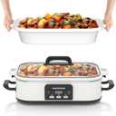 4 Quart Casserole Programmable Slow Cooker with Ceramic Baking Dish - Perfect Kitchen Small Appliance for Family Dinners, Oven Safe and Durable Bakeware for Lasagna, Roasts (White)