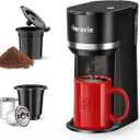 Mini Single Serve Coffee Maker for K Cup and Ground Coffee, Fast Brew One Cup Coffee Machine with Descaling Reminder and Water Window, 6 to 12 oz. Brew Sizes, Black