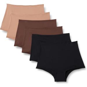 Amazon Essentials Womens Peached Microfiber High Waisted Boyshort (Medium, Black/Rich Hazel/Washed Bronze)