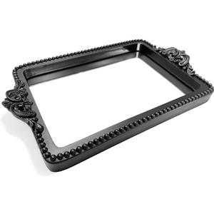 Vintage Black Tray with Mirror Glass Base | Card Holder for Guests During Occasions and Events or Decorative Home and Vanity Organizer