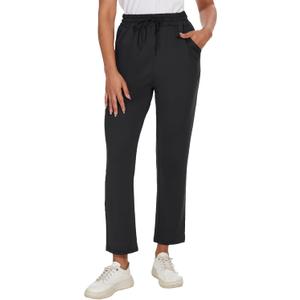 BATHRINS Women's Lightweight 7/8 Golf Pants 4-Way Stretch Ankle Sweatpants with Deep Pockets for Workout,Casual,Work Black, Small