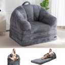 MAXYOYO Folding Sofa Bed, 2 in 1 Convertible Sofa to Lounger Comfy Single Bean Bag Chair for Adults, Floor Sleeper Couch with Handle, Faux Fur Couch Bed for Living Room Bedroom, Grey, Size: Single, 84.2"D x 35.8"W x 22"H