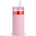 Tronco 20 oz Glass Tumbler With Lids and Straws, Reusable Smoothie Cups With Silicone Lid, Iced Coffee Cup With Silicone Protective Sleeve, Dishwasher Safe- BPA Free（Pink1 Count）