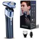 Electric Razor for Men: 3-in-1 Shaver with Hair Clipper and Nose Trimmer, for Face, Beard, Body and Travel, Dusty Blue