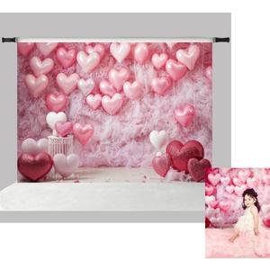 Kate 10x6.5ft Pink Valentine's Day Photography Backdrops White Wood Floor Pink Loveheart Balloons Decoration Photo Background Baby Shower Kids Birthday Party Backgrounds (10x6.5ft)