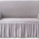 NICEEC Loveseat Slipcover Grey Loveseat Cover 1 Piece Easy Fitted Sofa Couch Cover Universal High Stretch Durable Furniture Protector Love Seat with Skirt Country Style (2 Seater Lilac Gray) (Medium)