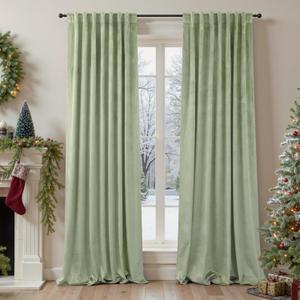 Sage Green Velvet Curtains for Bedroom 84 Inch Length 2 Panels Set Thick Privacy Thermal Insulated Dark Out Room Darkening Light Sage Boho Curtain Drape for Living Room Luxury 84 Long Back Tab Pocket