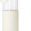 Glass Water Bottle with Silicone Sleeve and Straw Lid 20oz for Girls Women, Glass Drinking Bottles for Travel Home Gym Sports (Ivory Cream)