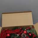 24" Pre-lit Decorative Teardrop Swag, Battery Operated Christmas Swag with Fairy Lights, Red Bowknot & Baubles, Pine Cones, Red Berries, Green Leaves Holly, Spruce Branches, Pine Needles