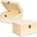 2 Pack Unfinished Wooden Boxes Large Wooden Box with Hinged Lid dnd Front Clasps, Natural Wood Boxes for Diy Crafting Gift Storage Box, Art Decorations and Jewelry Storage, 10 x 7 x 4 Inch
