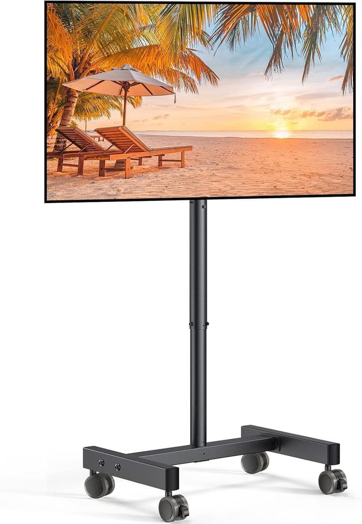 Perlegear Rolling TV Stand, Mobile TV Stand on Wheels for 13-50 inch TVs with Height Adjustment & 30° Tilt, Portable TV Cart with Wheels Holds 44lbs, Max VESA 200x200mm for Living Room, Bedroom