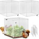 Verdanzia 3 Pack Plant Protectors from Animals, 13.8" X 13.8" Detachable Plant Cages for Outdoor Plants with Netting, Square Plant Cages to Keep Animals Out with Ground Stakes (White)