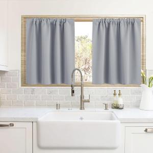RYB HOME Blackout Curtains for Kitchen, Over Sink Privacy Curtains Window Decor, Thermal Insulating Drapes for Bathroom Cafe Bedroom Small Window, W 42 x L 24 inch, Silver Grey, 2 Panels RYB HOME Blackout Curtains for Kitchen, Over Sink Privacy Curtains Window Decor, Thermal Insulating Drapes for Bathroom Cafe Bedroom Small Window, W 42 x L 24 inch, Silver Grey, 2 Panels