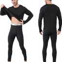 Long Johns Thermal Underwear for Men Fleece Lined Base Layer Set, Moisture Wicking Anti Odor (3X-Large, Black)