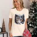 YZMI Christmas Shirts for Women Santa Holiday Short Sleeve Tops Xmas Graphic Print T Shirt (M)