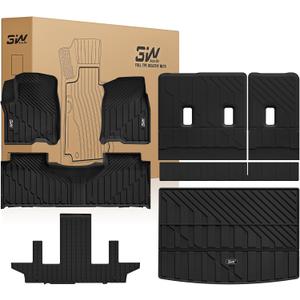 3W Floor Mats & Cargo Mat & Seat Back Mats for 2021-2026Only 7 Seats Chevy Suburban/GMC Yukon XL(Only Yukon XL, Not Fit Yukon)/Cadillac Escalade ESV(Not Escalade),All Weather Car Mats