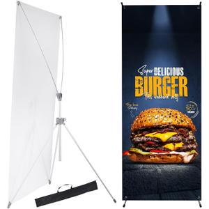 YOSE X Frame Banner Stand Fits Any Banner Adjustable Size 23"X63" to 32"X78" with Portable Retractable Carrying Bag, Customize Stand for Trade Show Exhibition Market