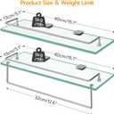 HOOBRO Glass Shelves for Bathroom, 15.7 Inch Floating Glass Shelf for Wall, Set of 2 Tempered Stainless Steel Wall Mounted Stand for Toilet, Room Decor, Silver SV02BJ01