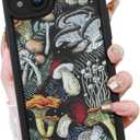 KANGHAR Black Case for iPhone 15 Case, Cute Mushroom Art Design Soft TPU Shockproof Protective for Women Girls Slim Phone Cover