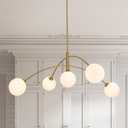 Gold Modern Chandelier 5-Light Glass Globe Ceiling Light Fixtures Mid Century Modern Sputnik Chandelier for Dining Room Kitchen Island Bedroom Living Room