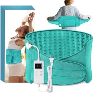 Heating Pad Back Pain Relief Electric Heating Pad for Period Cramps Lower Back Neck Shoulders Pain Relief 6-Hour Auto Off 12x24 Heated Pad + 20" Belt 4 Timer 6 Heat Level Wrap (Turquoise)