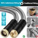 LINODI Metal Garden Hose, 100ft Stainless Steel Garden Hose 3/4" GHT Solid Brass Connectors Heavy Duty Flexible Metal Water Hose with 10-Way Spray Nozzle Kink-Free Watering Kit