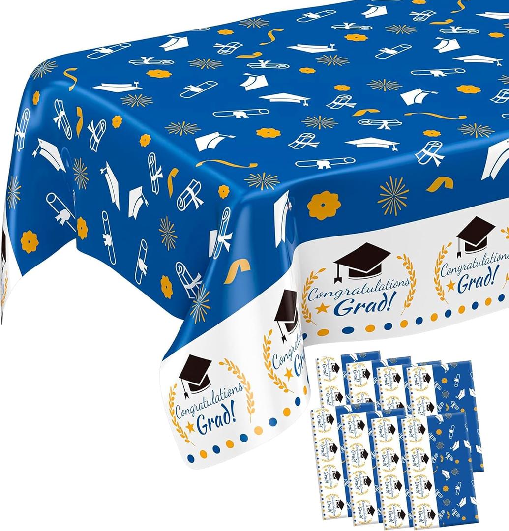 Graduation Decorations 2025, 8 Pack Blue and White Tablecloth 2025 Graduation Party Decorations,Table Cloths Class of 2025 Table Cover for College High School Party Favors Supplies Banner 54"x108"