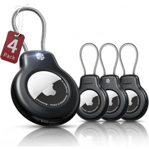 Car Automovie Keychains for AirTag Holder Case Keychain 1st/2nd Air Tags-4 Pack for Apple Air Tag Holder,Wire Cable Lock Key Chain Ring Air Tagholder Accessories for Item Tracker Kids,Keys,Luggage (Black/Black/Black/Black)