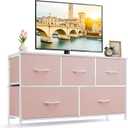 5-Drawer Dresser for Bedroom, Anti-Tip Wide Storage Organizer Fabric, 11.8"D x 39.4"W x 20.9"H