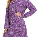 Tugege Nightgowns for Women Sleepwear V-Neck Button Down Night Shirt Long Sleeve Printed Pajamas Sleepshirts (Purple, M)