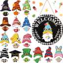Qunclay Interchangeable Wooden Gnome Decor Holiday Seasonal Gnome Decorations with Magnet Pieces and Detachable Hats Changeable Welcome Sign for Home(Trendy Style)