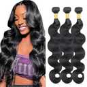 Body Wave Human Hair Bundles 30 32 34 Inch Natural Black Bundles Body Wave Human Hair Extensions Color 1B Unprocessed Brazilian Virgin 50G Per Bundle 150g
