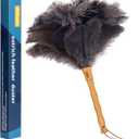 Aldwin Ostrich Feather Duster, 16 inch Ostrich Feather Duster with Wood Handle Reusable, Fluffy Natural Genuine Handheld Feather Duster for Cleaning Supplies, Home, Car, Office