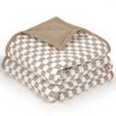 lulumoon Muslin Checkered Baby BlanketsLightweight Cotton Toddler Blanket - Ideal for Stroller 47"x47"Caramel Checkered