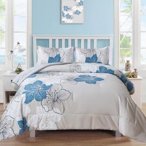 Menghomeus California King Comforter Set Blue Floral Comforter Botanical Bedding Sets Cal King Soft Microfiber Bed Comforter Set for All Season, 3 Pieces (1 Comforter, 2 Pillowcases) Menghomeus California King Comforter Set Blue Floral Comforter Botanical Bedding Sets Cal King Soft Microfiber Bed Comforter Set for All Season, 3 Pieces (1 Comforter, 2 Pillowcases)