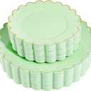 LIYH 60pcs Light Green Plastic Plates with Gold Edges, Disposable Sage Green and Gold Plastic Plates Includes: 30 Dinner Plate 10.25 Inch and 30 Dessert Plate 7.5 Inch (60pcs Green and Gold Plates)