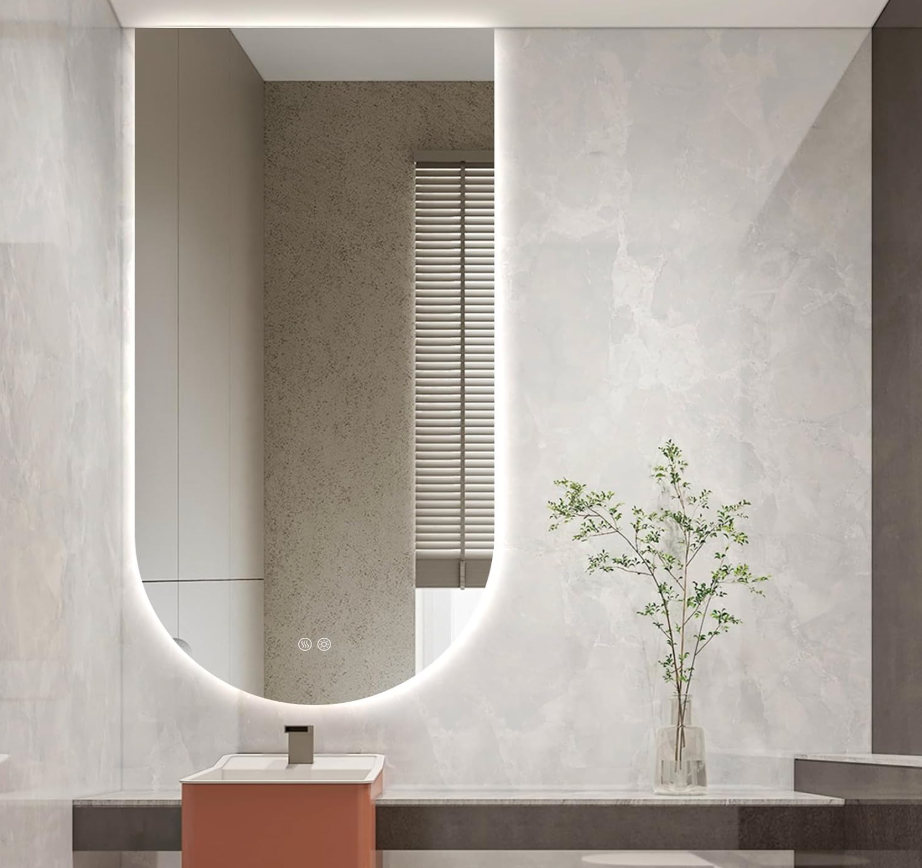 Arched LED Bathroom Mirror, 55"x28" Arch Framless Backlit Mirror with Lights Anti-Fog Dimmable Smart Frameless 3-Color Lighted Vanity Mirror Memory Waterproof, UL Listed, Vertical-Inverted