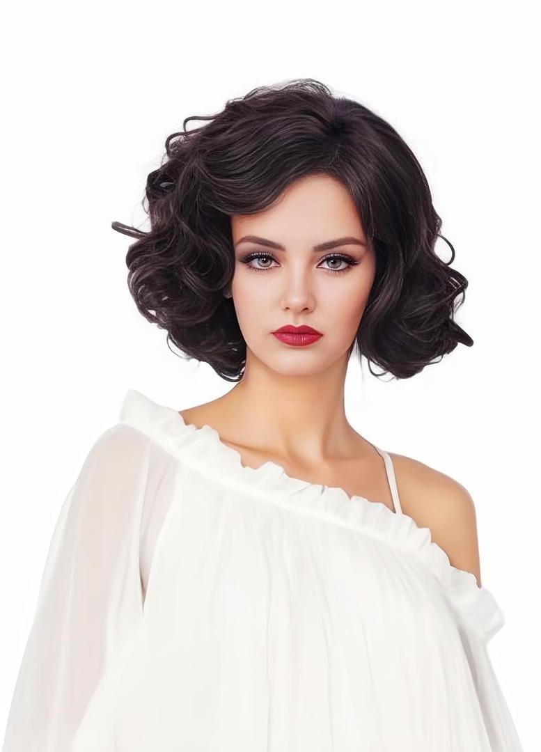 Short Brown Wigs for Women Black Brown Curly Natural Wig Synthetic Full Wig for Role Play,Halloween,Daily Use