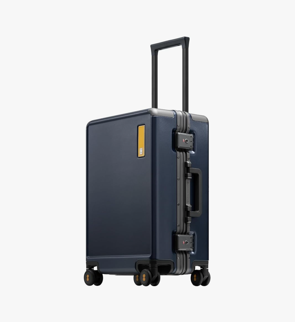 LEVEL8 Carry On Luggage Airline Approved Zipperless with Aluminum Frame, Hard Case Luggage with Spinner Wheels, Metal Travel Suitcase with Double Tsa Locks, 20 Inch, Blue