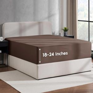 Nestl Brown Extra Deep Pocket King Fitted Sheet Only, Hotel Luxury King Size Fitted Sheets Easily Fits 18 to 24 Inch Mattress, Super Soft, Wrinkle-free, and Breathable Bottom Sheets with Corner Straps (Chocolate Brown)