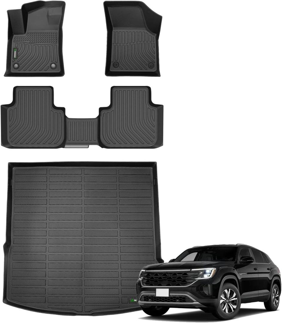ANBINGO Floor Mats & Cargo Liner for VW Atlas Cross Sport 2020 2021 2022 2023 2024 2025 (5 Passenger), SE | SEL | SEL R-Line | SEL Premium R-Line, Volkswagen Waterproof Car Floor Liners Full Set