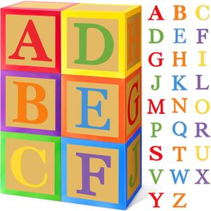 ReliThick 6 Pcs Custom Letter Toy Inspire Party Boxes with 52 Pcs Letter Cutouts 11.8 x 11.8 Inch Colorful Balloon Box Personalized Big Party Favor Box for Birthday Decoration (Dark Colors)